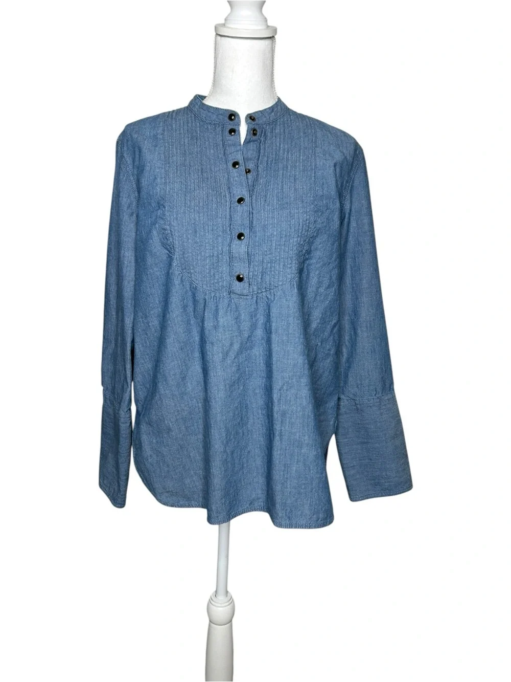 J.Crew Classic-fit Chambray Tuxedo Popover Shirt Classic Coastal Sz 12